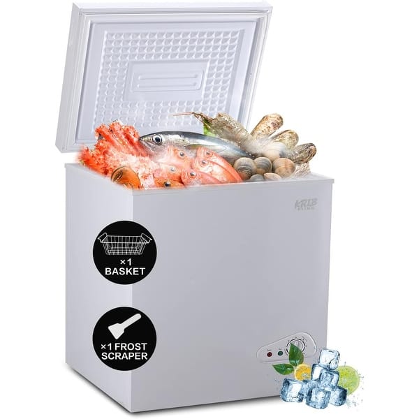 slide 2 of 15, 5.0 Cu.Ft Deep Compact Chest Freezer with 7 Gears Temperature Control with a Removable Basket for House, Kitchen, Garage, Shop White