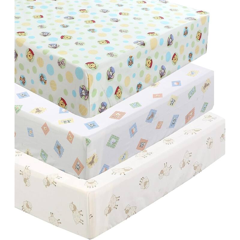 Polka Dot Animal Bear Friends ABC&123 Unisex Multi-color Cotton Toddler/Baby Crib Child Fitted Sheet Set (Pack of 3) - N/A