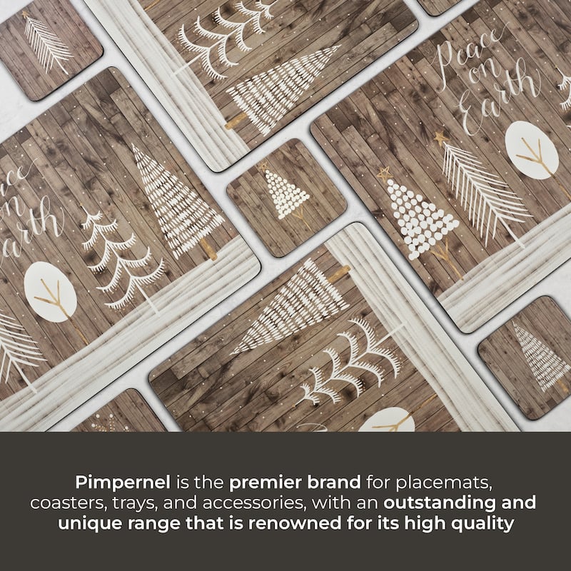 Pimpernel Set of 6 Wooden White Christmas Coasters - 4" L x 4" W