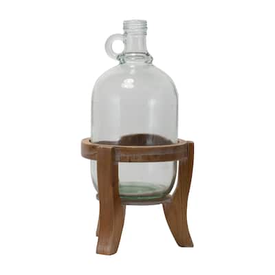 Foreside Home & Garden Glass Growler Vase with Natural Wood Stand