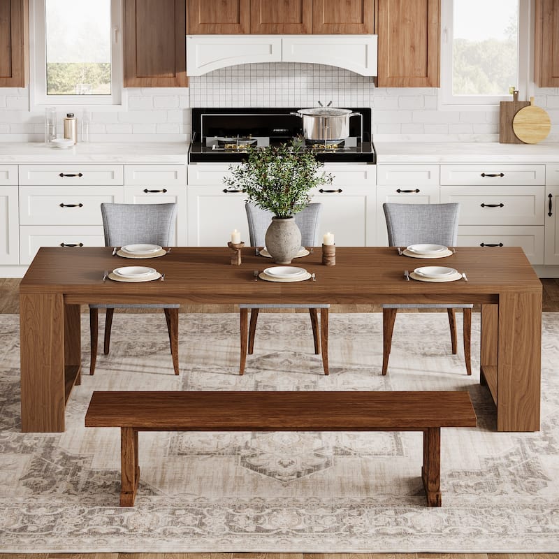 86.6 Inch Farmhouse Dining Table, Large Rectangular Kitchen Table for 6