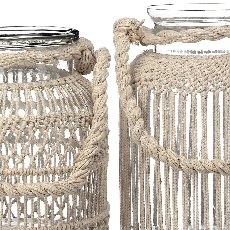 9-10.25" Glass With Thread Lantern Vase