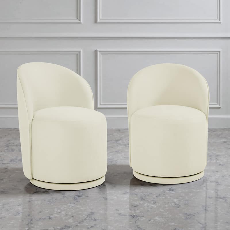 Upholstered Swivel Dining Chair Armless Barrel Chair - SET OF 2 - BEIGE LINEN