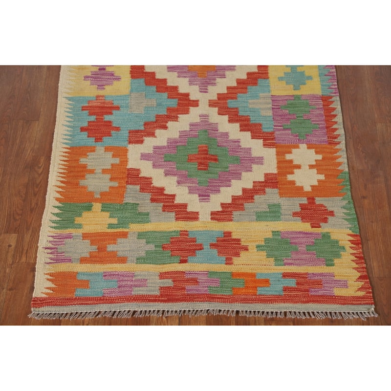 Reversible Kilim Oriental Area Rug Flatweave Wool Carpet - 3'3"x 5'1"