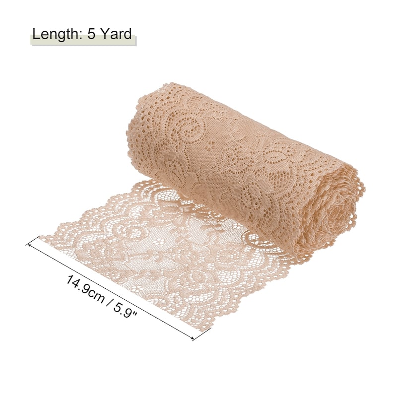6 Inch Wide 5 Yard Lace Ribbon Floral Pattern Lace Trim Ribbon - Light Yellow