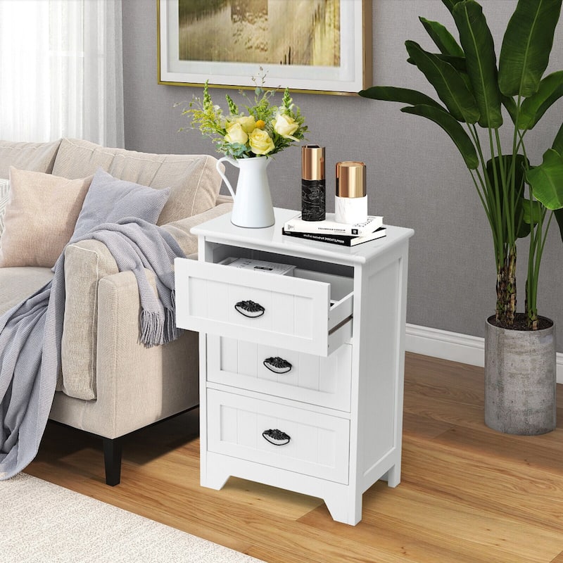 Gymax 2 PCS 3 Drawers Nightstand End Table Bedroom Storage Wood Side