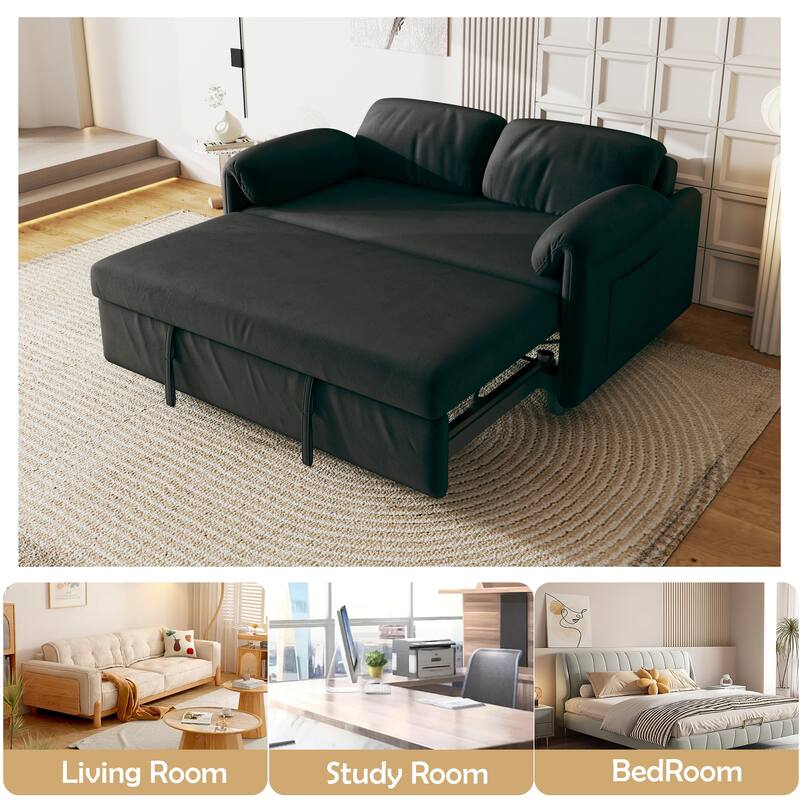 Sofa at the Forefront: 54-inch Velvet Sofa Bed for Multi-purpose Living Spaces, Featuring a Retractable Bed