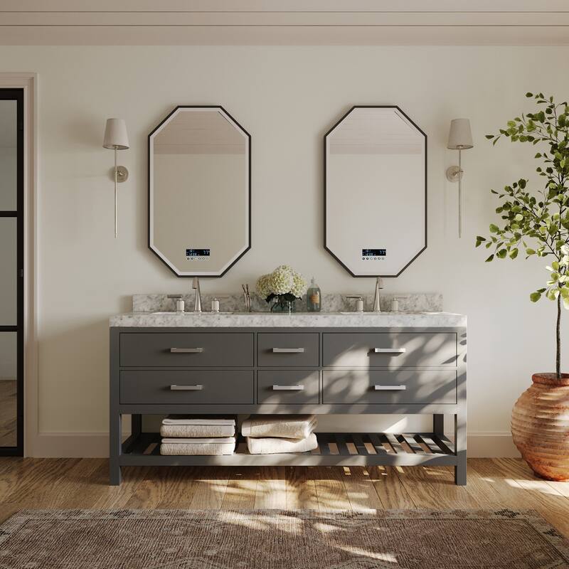 Ancerre Designs Elizabeth Bathroom Vanity Set - 72"W x 22"D x 34.5"H - Brushed Nickel Finish - Sapphire Gray