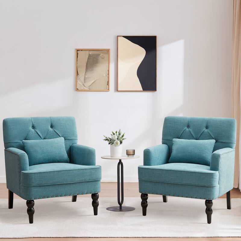 HUIMO Arm Chair Upholstered Button Tufted Accent Chair with Lumbar Pillow Beige/ Grey/ Light Blue/Brown
