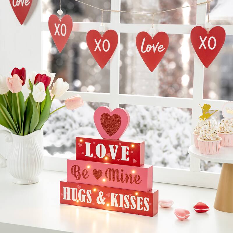 Glitzhome Valentines LED Wooden Block Love Table Decor - LED Love