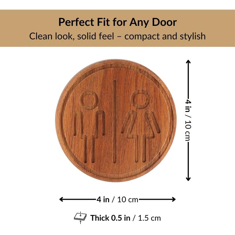 Wooden Restroom Door Sign - 4"L x 0.5"W x 4"H