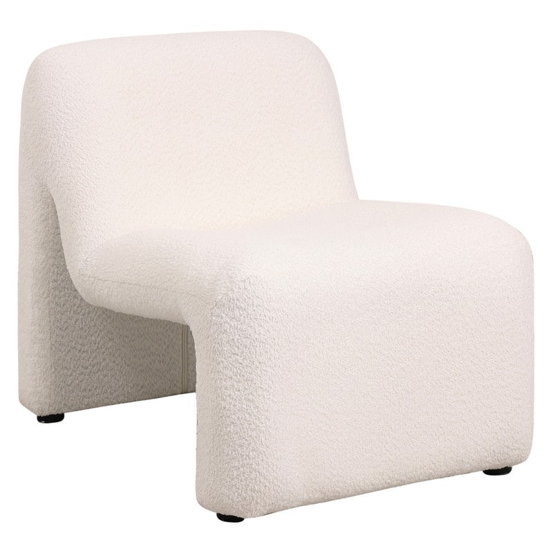 KLYX Modern Armless Accent Chair in Velvet or Boucle Upholstery with Plush Foam Cushioning for Home Office, Living Rooms and Bed - White Boucle