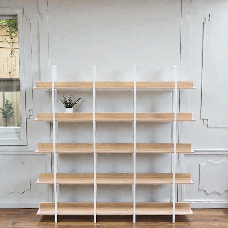 5 Tier Industrial Bookcase, Open Home Office Bookshelf with Metal Frame and MDF Shelves, Vintage Style