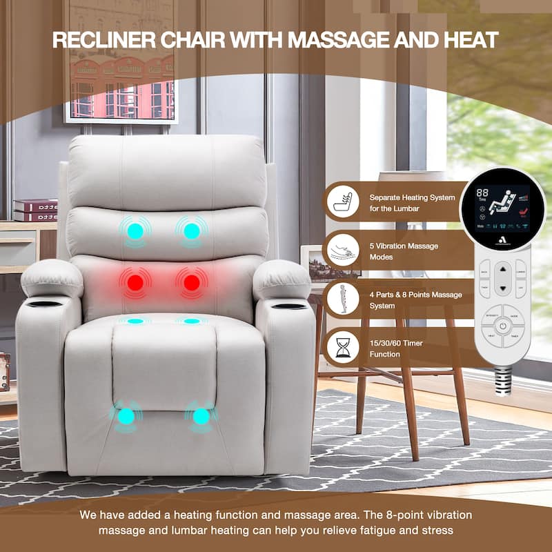 Oversized Power Lift Recliner Chair with Massage & Heat, PU Leather, USB Port, Cup Holders & Pockets