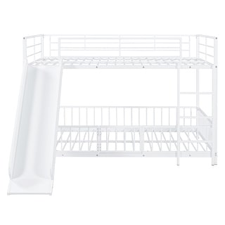 Unique Design Full over Full Size Metal Bunk Bed with Slide and Guardrails
