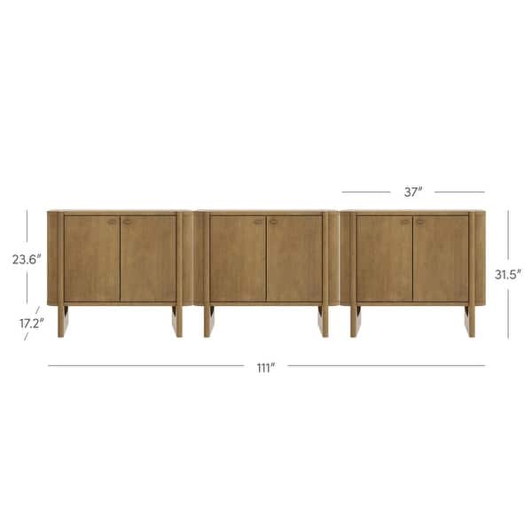 dimension image slide 9 of 15, Solace Mid Century Modern Cabinet, Storage Accent Cabinet or TV Stand with Doors, Solid Wood Legs and Adjustable Shelf