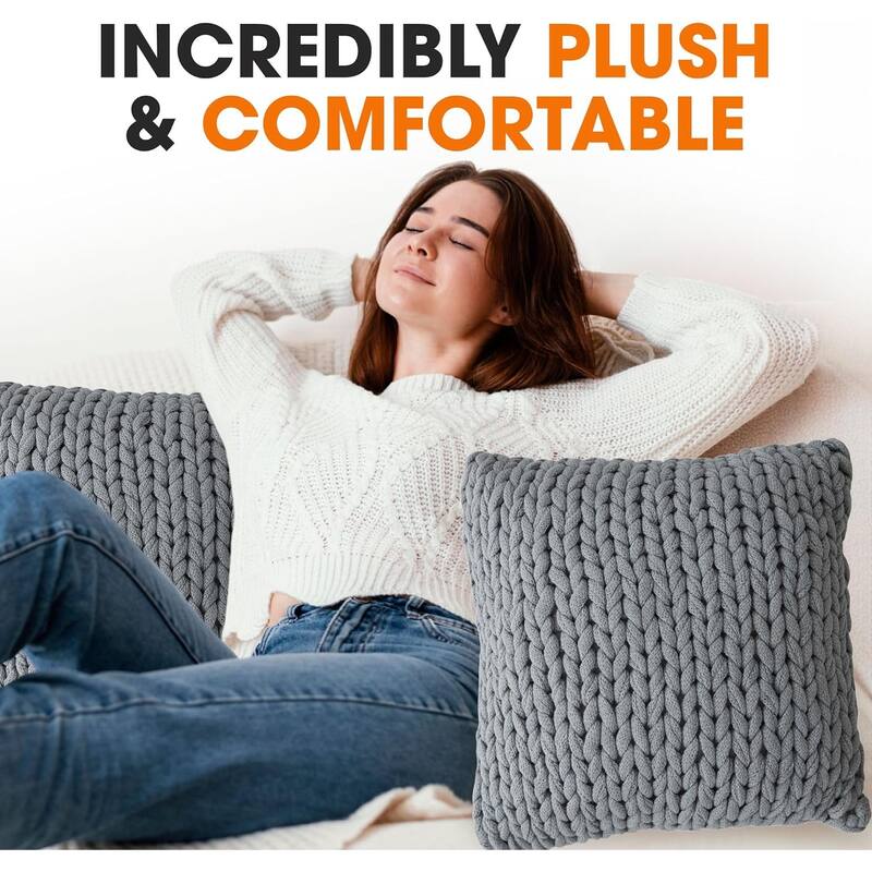 Cheer Collection Chunky Cable Knit 18"x18" Decorative Couch Throw Pillow