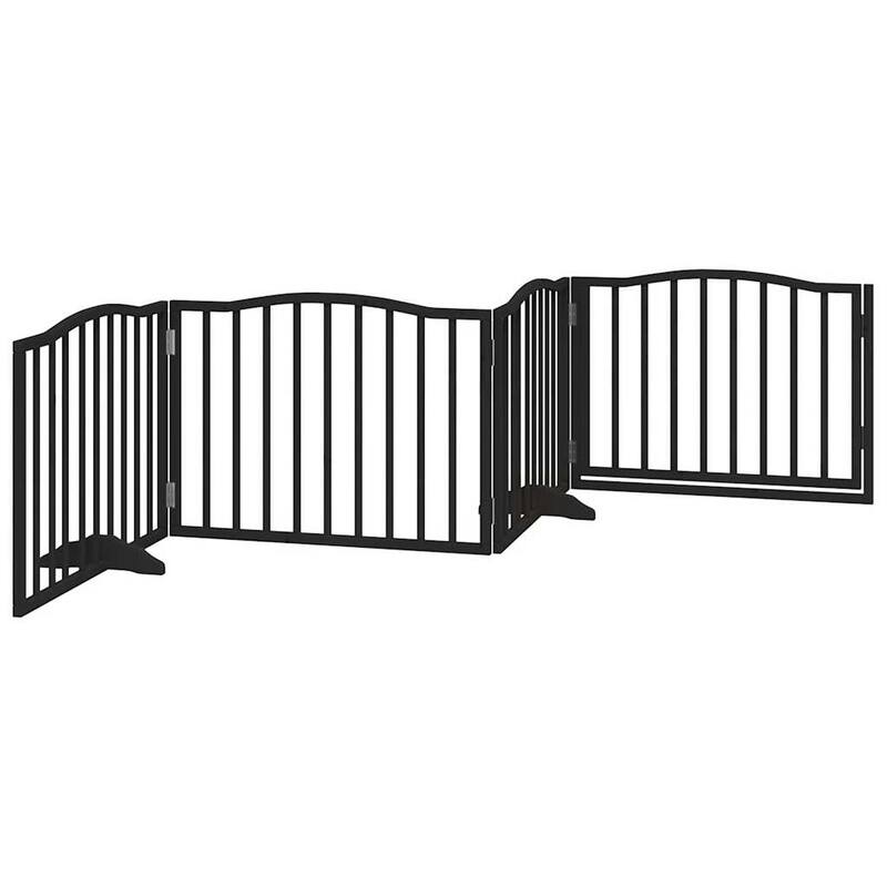 vidaXL Dog Gate Set of 4 Black Poplar Wood Large Foldable Dog Gate - 11.8 x 126.0 x 23.6