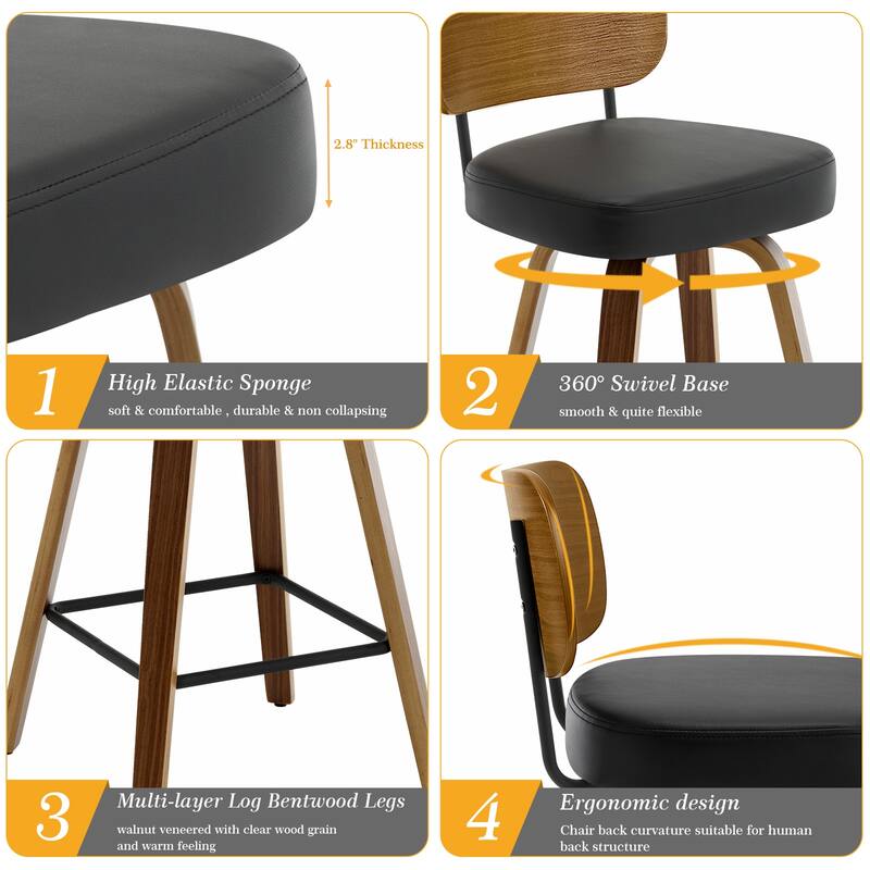 26" Swivel Upholstered Counter Height Bar Stool - 36.4" H x 17.1" W x 20" D