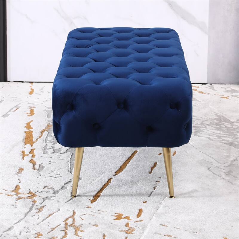Velvet Tufted Backless Bench with Metal Legs