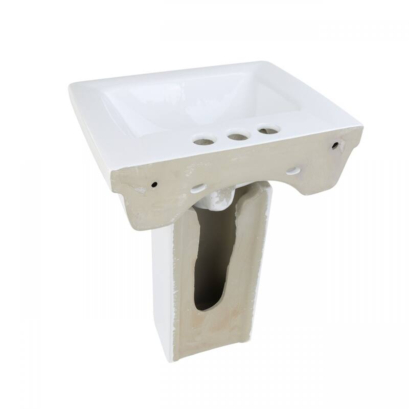 White Child Bathroom Pedestal Sink Faucet Holes with 4" Center Set Faucet, Drain With Overflow and P trap