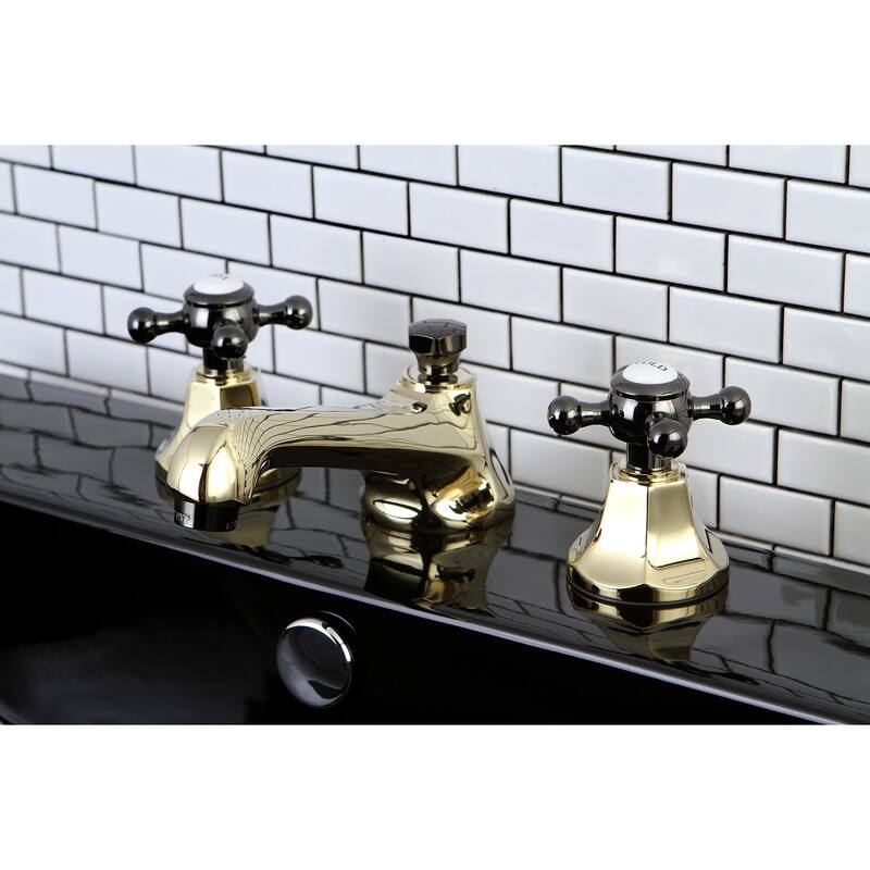 Kingston Brass Water Onyx 8 in. Widespread Bathroom Faucet - Polished Brass/Black Stainless Steel