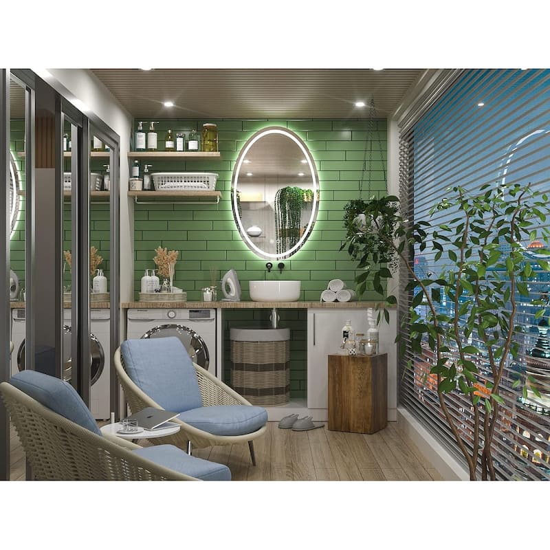 KEONJINN Oval Frameless Wall Mounted LED Bathroom Mirror Anti-Fog Dimmable