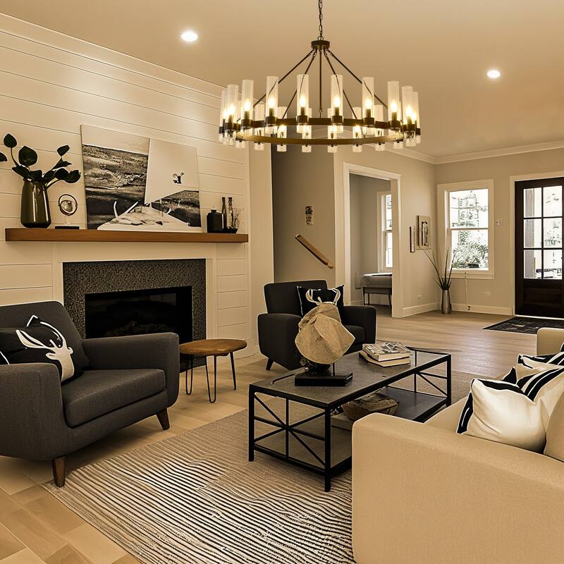Modern 20 - Light Wheel Chandelier with Clear Glass Shade
