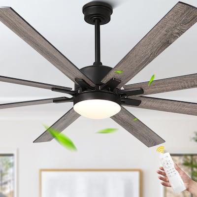 CurveCurio 72" Large Farmhouse Ceiling Fan w/ Solid Wood Blades and LED Light Kit, Quite DC Motor 6 Speed w/ Remote Control