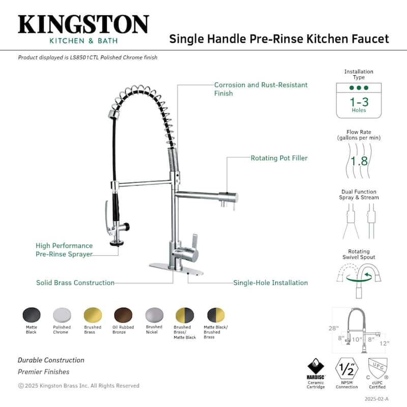 Continental Single-Handle Pre-Rinse Kitchen Faucet in Brushed Nickel