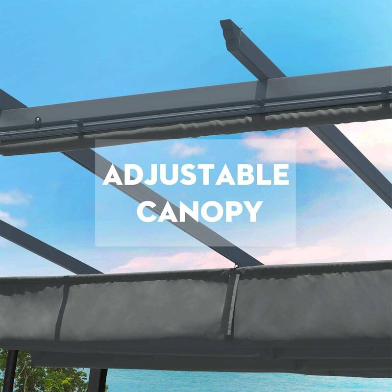 Aoodor 10 x 10 FT Outdoor Pergola with Retractable Shade Canopy, 4 Pieces Roller Shade Curtain