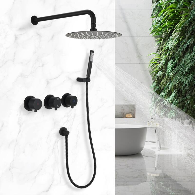 Proox 10 inch. Rain Shower Faucet System Wall Mount Round Shower Head Hand Shower Set w/ Rough-in Valve