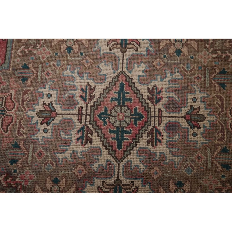 Pink Geometric Tabriz Persian Vintage Rug Hand-Knotted Wool Carpet - 6'7"x 9'8"