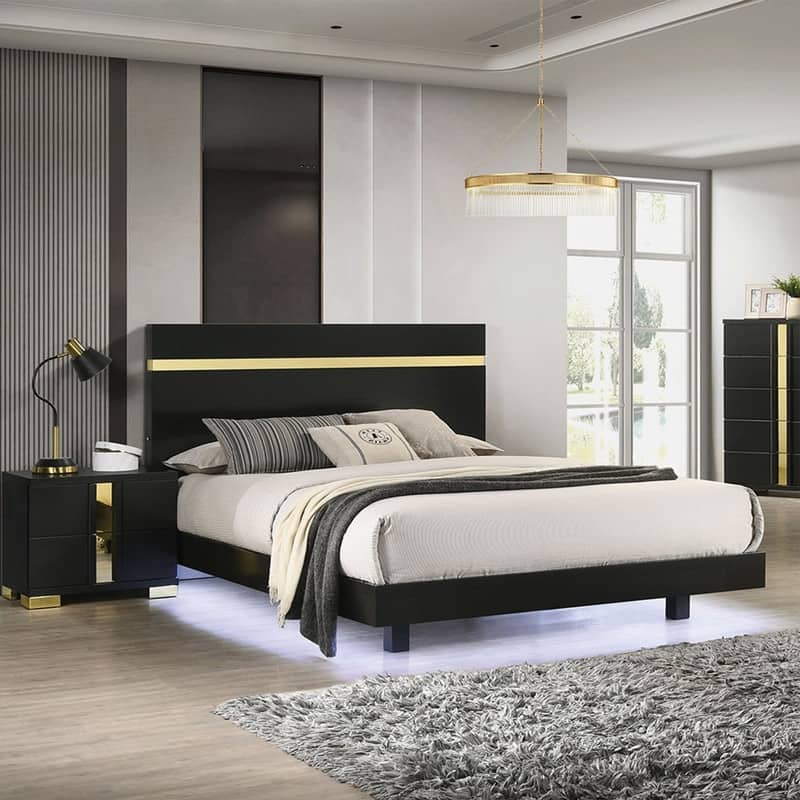 3/4-Piece Bedroom Sets Queen/Full Size Platform Bed w Storage/LED Nightstands Dresser Gray/Black/Antique