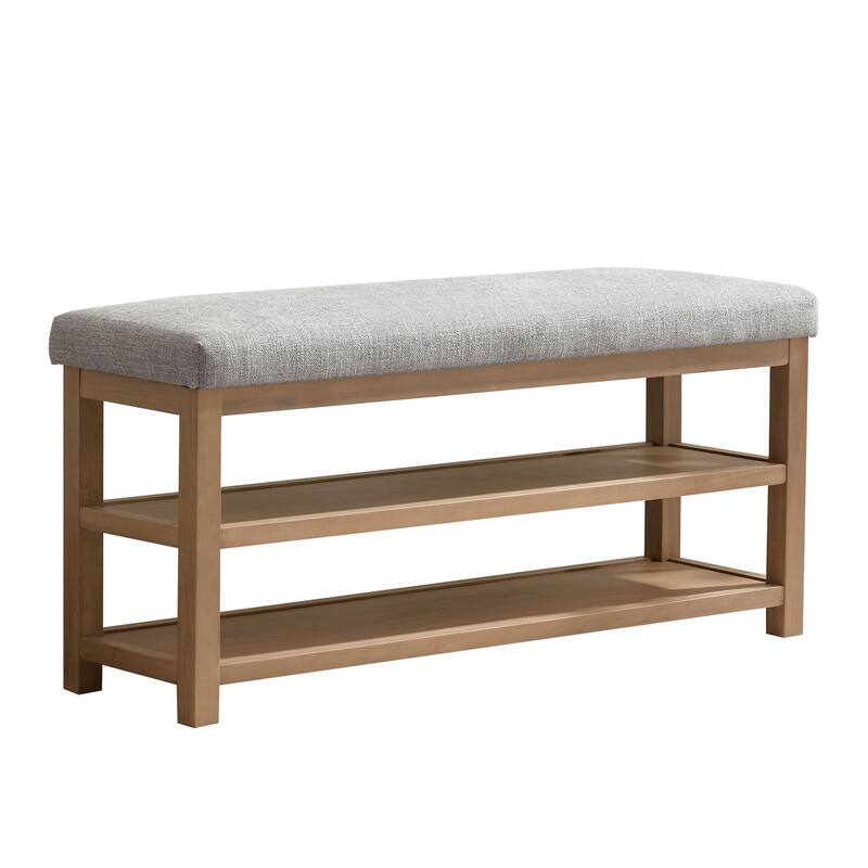 HUIMO Multi-Functional Solid Wood Bench with Storage Shelves 46in/39in - 39 in - Grey