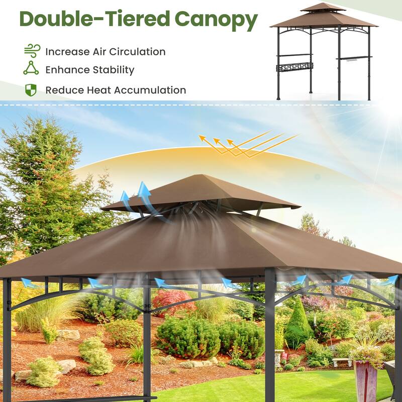 Gymax 8 x 5 FT BBQ Grill Gazebo w/ 2 Side Shelves Storage Basket