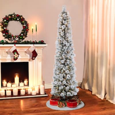 Puleo International 7.5' Pre-lit Flocked Christmas Portland Pine Tree