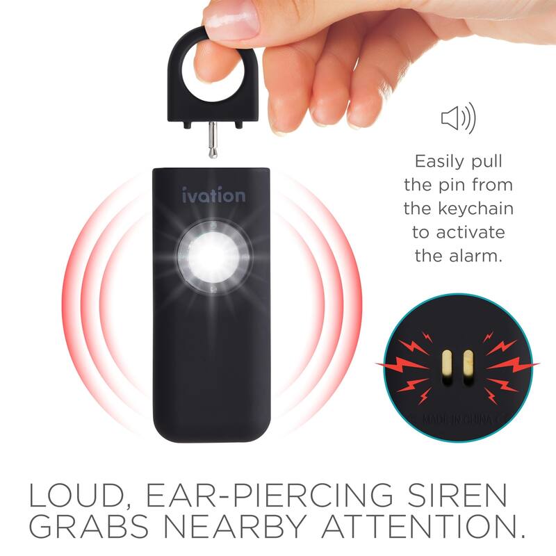 Ivation Personal SOS Keychain Alarm, 130 dB Rechargeable Personal Alarm w/LED Strobe Light