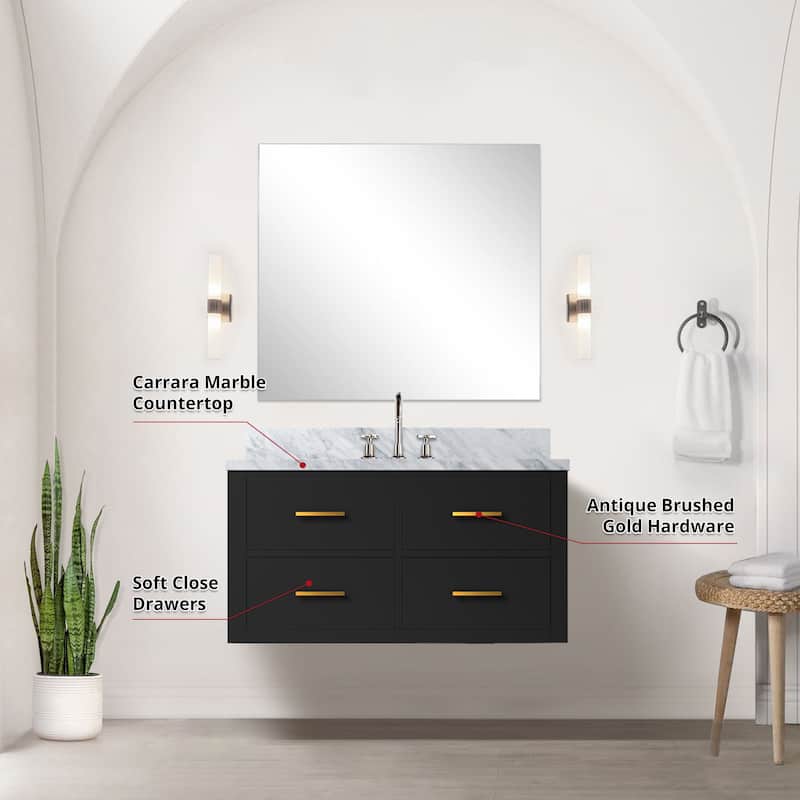 Castor Bath Vanity with Carrara Marble Top, Sink, Mirror and Faucet