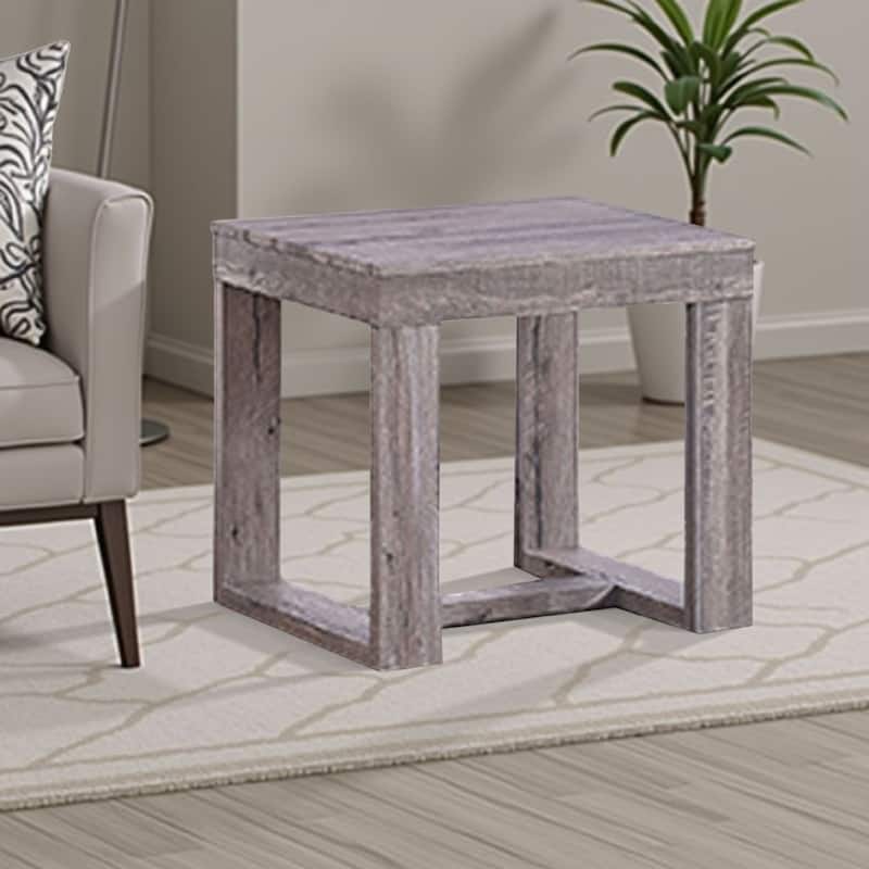 Knic Side End Table, 24 Inch, Gray Square Wood Top, Double Pedestal