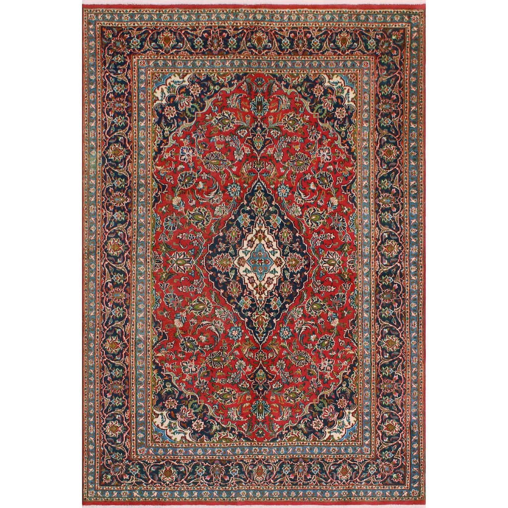 Fine Vintage Distressed Ansleigh Red/Navy Rug - 6'3" x 9'6"