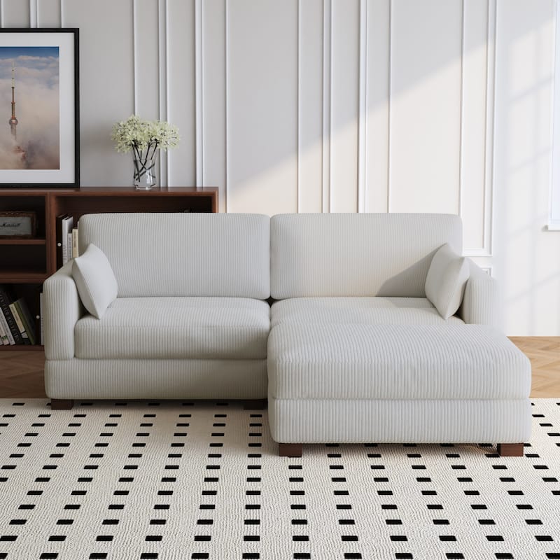 84'' L-Shaped Corduroy Comfy Couch Modular Sectional Sofa With Ottoman
