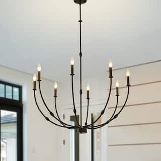 Modern Farmhouse Chandelier Large Industrial Candle Pendant Light Fixture Black, Gold