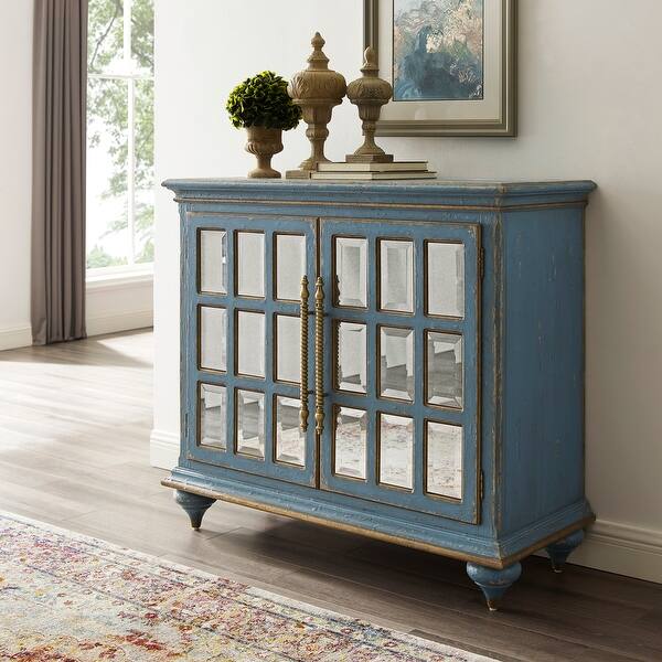 Shop Blue Distressed 2 Door Accent Cabinet Overstock 31510697