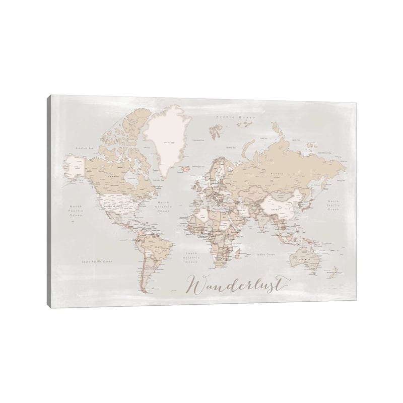 iCanvas "Rustic Detailed World Map Lucille, Wanderlust" by blursbyai Canvas Print