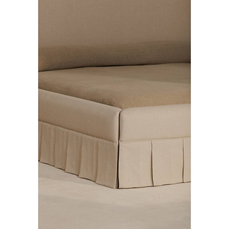 NADAAL STUDIOS Lenora Beige Upholstered Queen Bed with Pleated Skirt Base and Padded Headboard