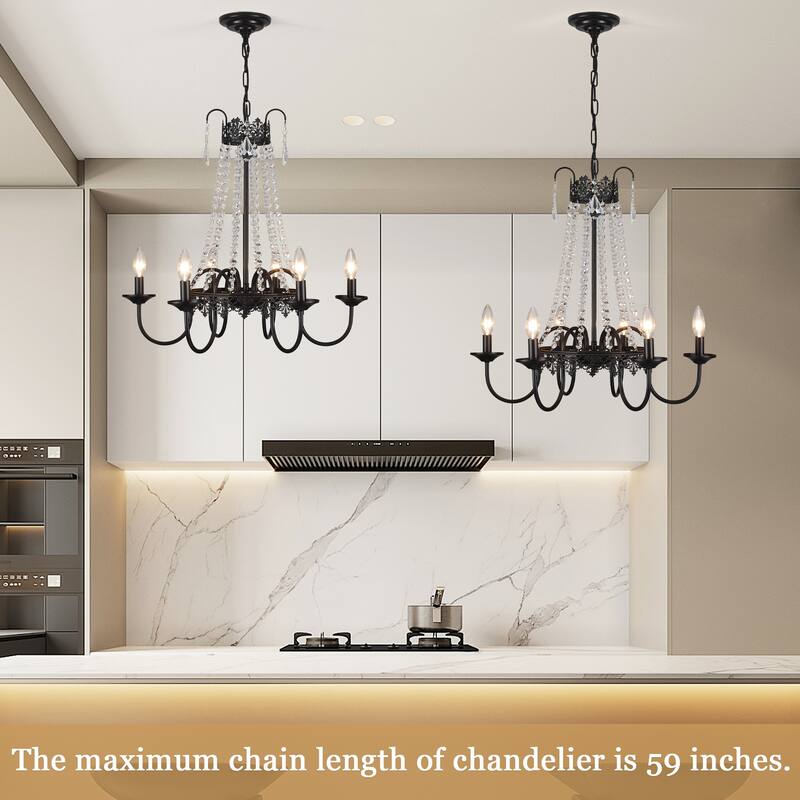 6-Light Candle Design Hanging Crystal Linear Chandelier Lighting for Kitchen Island