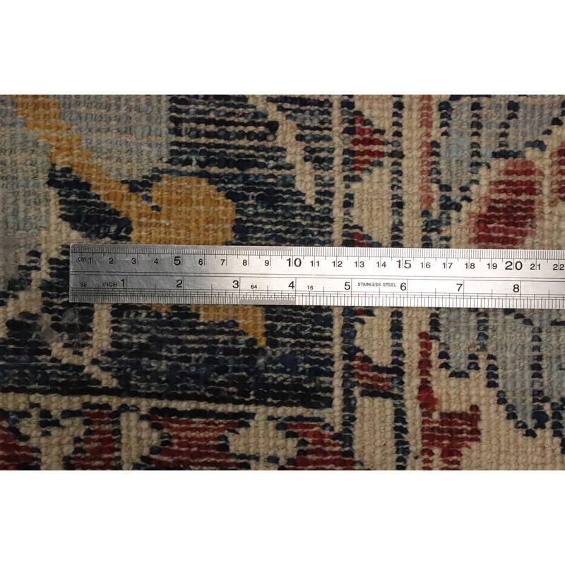 Hand Knotted Oriental 100% Wool Carpet Transitional Floral Navy Blue & Blues Oushak Area Rug - 6' 6'' X 5' 3''