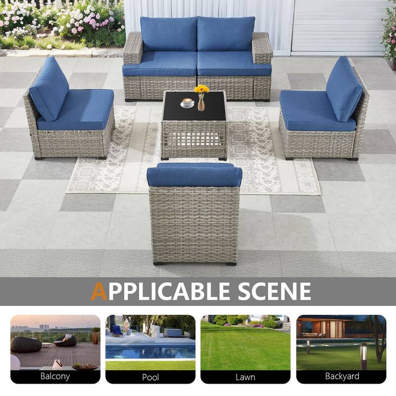Pocassy Outdoor Sectional Sofa Patio Furniture Sets with Thickened Cushions