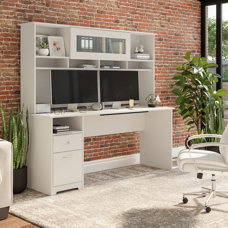72W Computer Desk with Hutch and Drawers by Bush Furniture - White